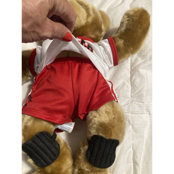 Build A Bear Plush Stuffed Brown Teddy Bear Soccer Shirt Shorts Shin Guards Red - Picture 4 of 11
